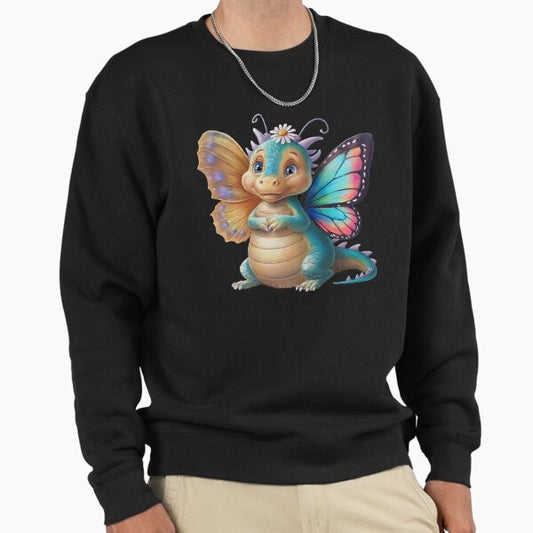 Cute dragon smiling fantasy cute dragon with butterfly wings with flowers ,Legendary Animals,dragon art,Legendary dragon Sweatshirt