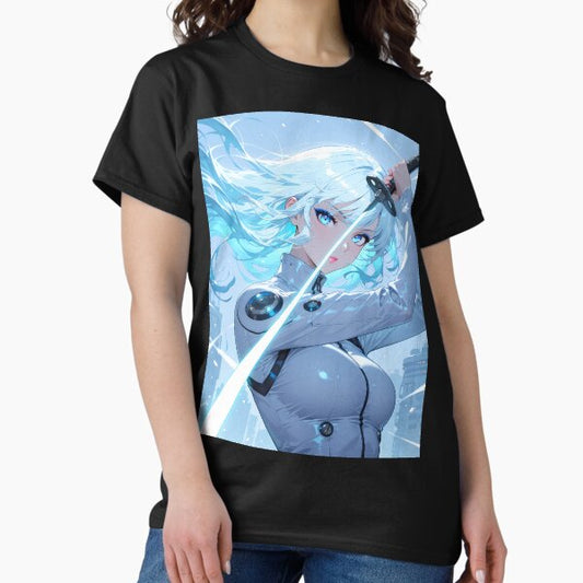 NYXEN: Anime Cyberpunk Samurai Girl Blue Neon Aesthetic T-Shirt