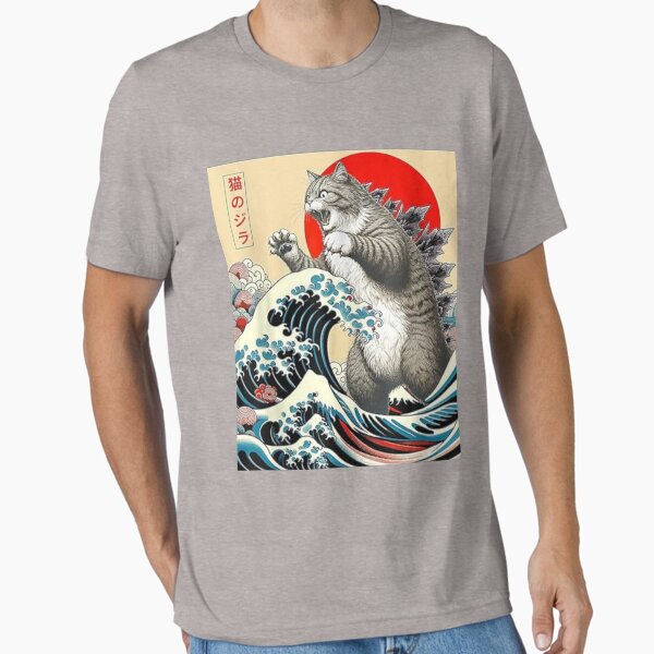 Catzilla Cat Japanese Art Cat Owner Cat Lover Gifts Funny Cute Cat Art Japanese Sunset T-Shirt