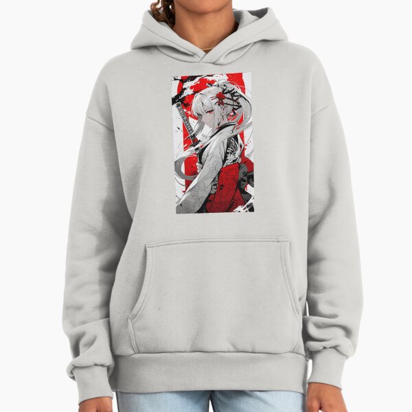 Crimson Resolve – Samurai Girl Japanese Ink Art Hoodie