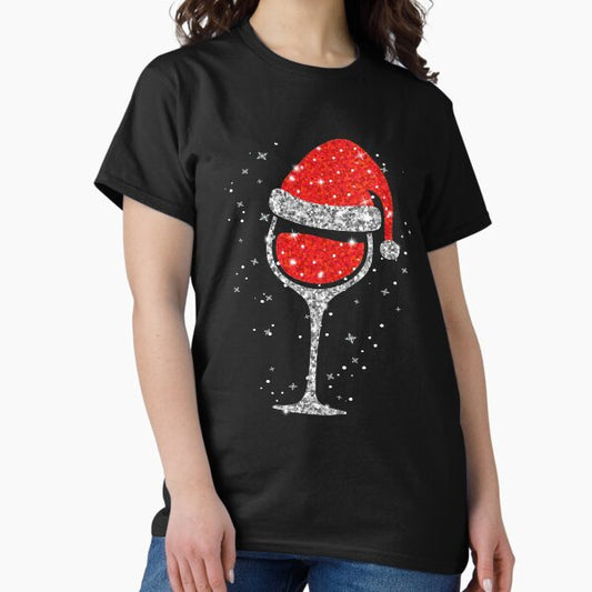 Christmas Wine Glass Snowflakes Santa Hat Red Wine T-Shirt