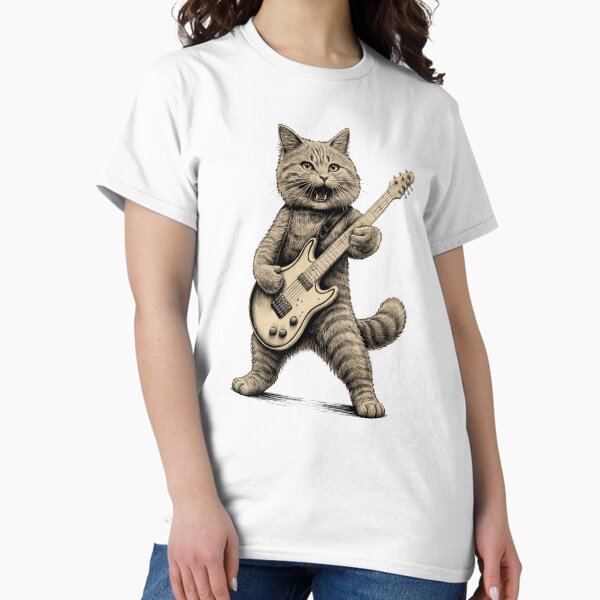 Cat Playing Guitar Rock Design T-Shirt