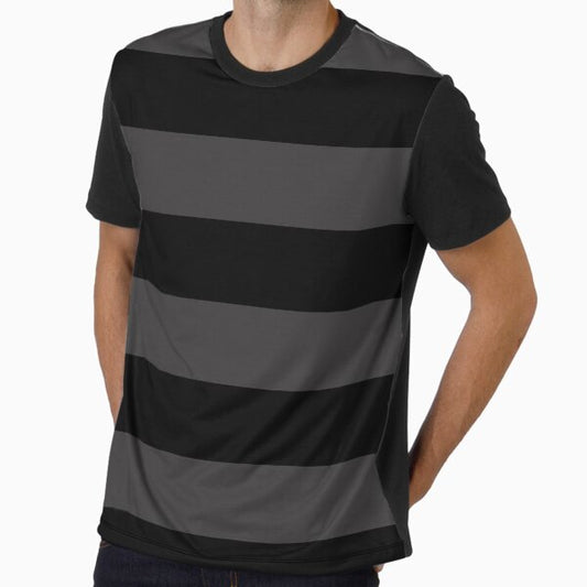 Black Grey and Black Stripes | Horizontal Large Stripes Graphic T-Shirt