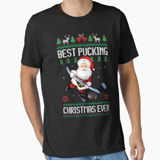 Funny Best Pucking Santa Claus Ugly Christmas Ice Hockey T-Shirt