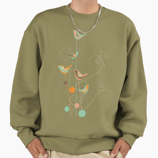 Colorful Summer Orange, Chocolate and Mint Whimsical Birds with Swirls © fatfatin Sweatshirt