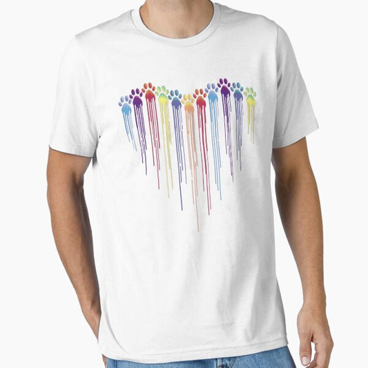 Colorful Dog Paw Heart T-Shirt