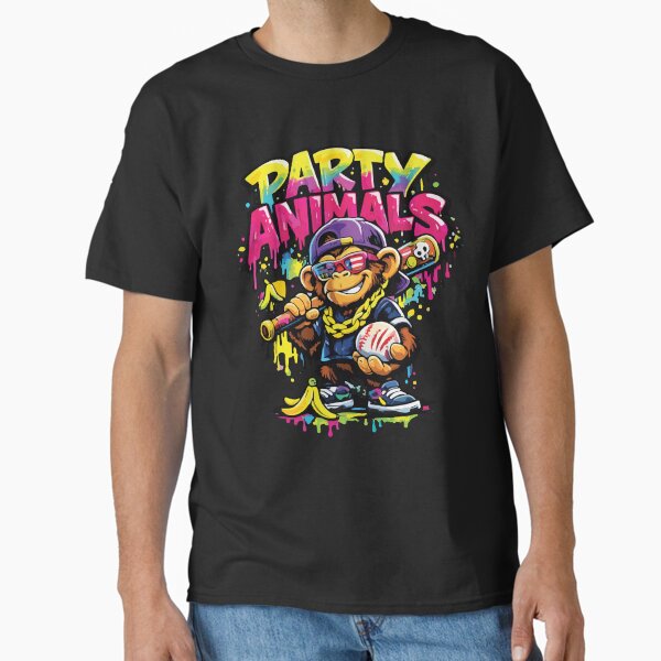 Party Animals Monkey Baseball Funny Drip Graffiti Street Style Design T-Shirt