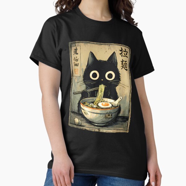 Kawaii Ramen Cat Retro Japanese Noodles Artwork T-Shirt