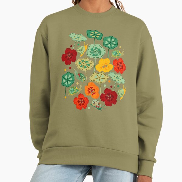 Nasturtiums & Snails On Brown Sweatshirt