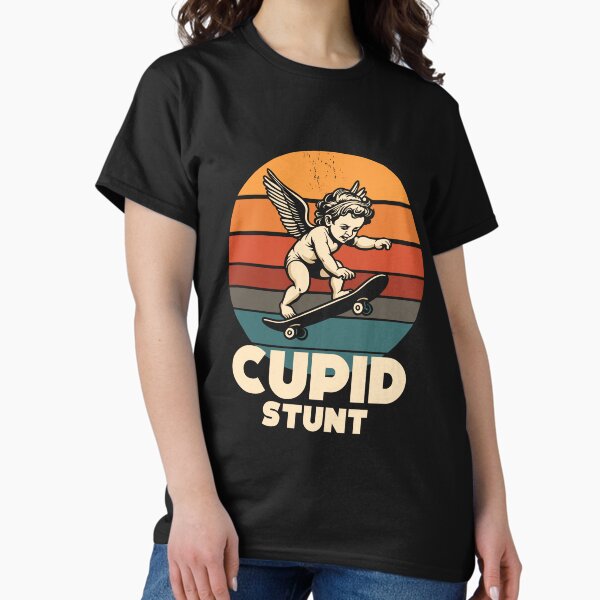Funny Cupid Stunt Spoonerism Retro Skateboard Angel Skater T-Shirt
