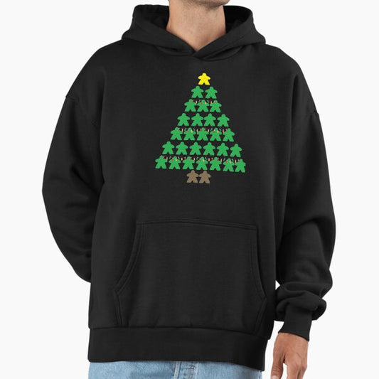 Christmas Tree Meeples with Lights Tabletop Black Background Hoodie