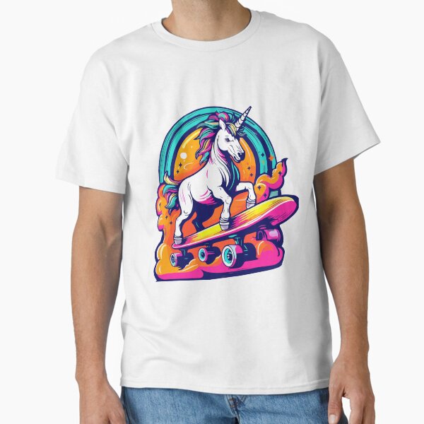 Unicorn skateboarding neon color T-Shirt