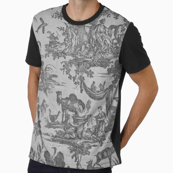 Toile de Jouy 18th Century French Print: Four Parts of the World is a Textile Pattern That Shows the World According to 1700 France. Graphic T-Shirt