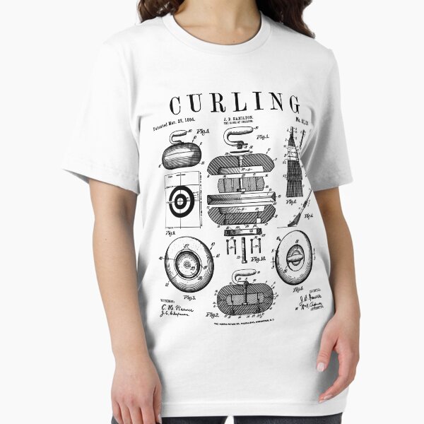 Curling Stone Player Curler Winter Sports Vintage Patent T-Shirt