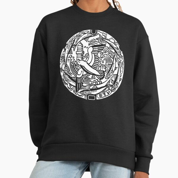 Seagul in turbulent ocean with fish and lighthouse on manhole in Japan - White Sweatshirt