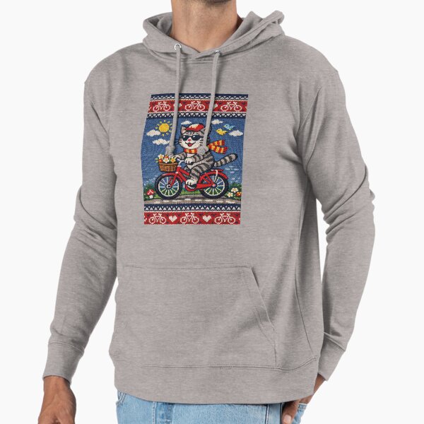 Cat riding a bicycle, funny knitted picture Hoodie