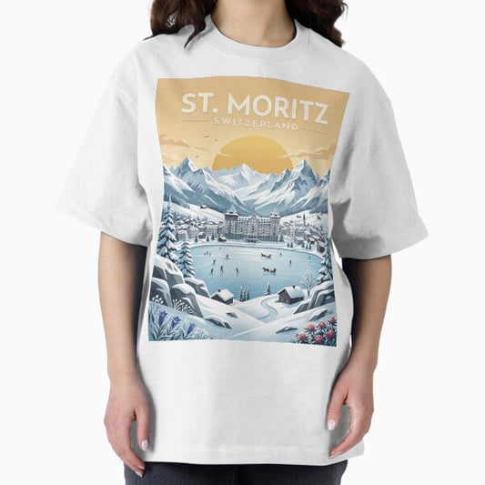 St. Moritz Switzerland Travel Poster – Vintage Winter Alpine Landscape Art T-Shirt