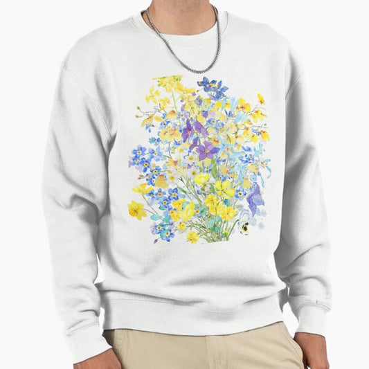 Purple blue and yellow flowers bouquet watercolor Sweatshirt