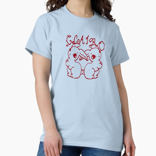 Clairo Charm Twin Bunnies Cartoon Drawing Red T-Shirt