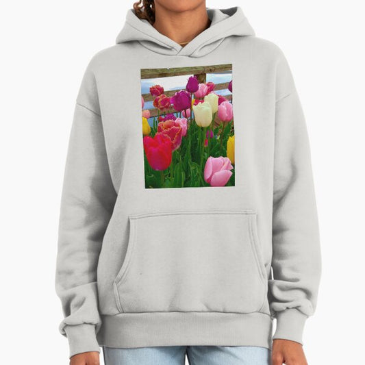 Tulip Assortment by the Lake – Spring Floral Landscape Hoodie