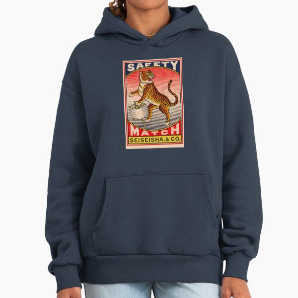 Vintage Asian Matchbox Art – Retro Tiger Design with Nautical Flair Hoodie