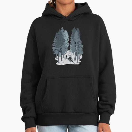 Cross-country skiing, cross country skier and winter forest landscape Hoodie