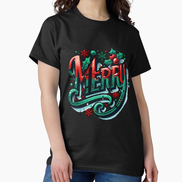 Merry Christmas Athletic Font – Retro Holiday Graphic T-Shirt