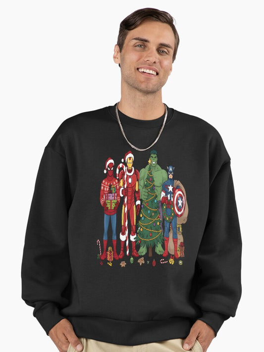 Christmas Superhero, Funny Marvel Fall, Superhero Holiday, Cartoon Character Top Sweatshirt